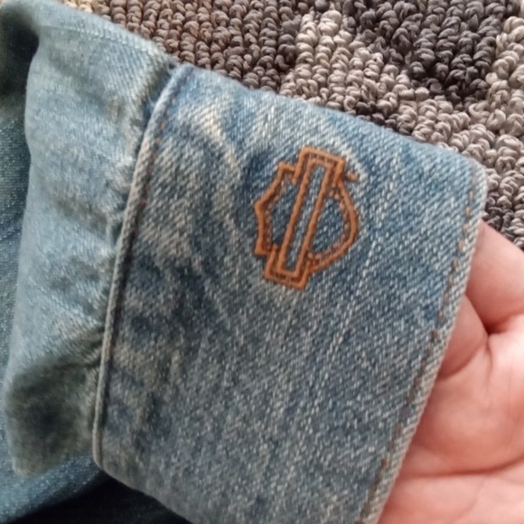 Harley-Davidson Blue Embroidered Button-Down Shirt Denium Costal Womens M - Picture 10 of 11